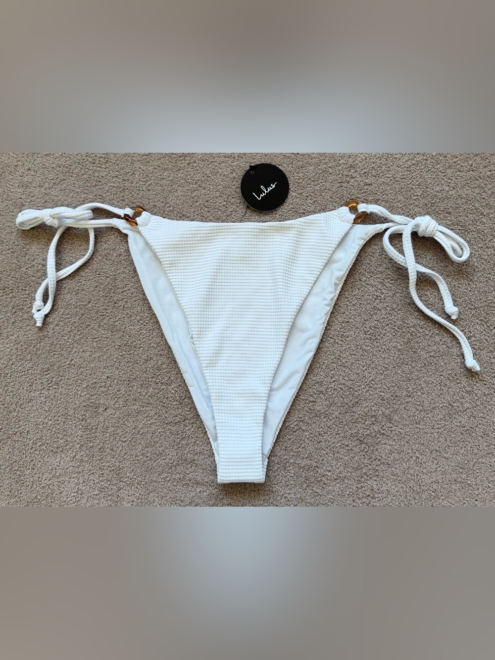LULUS - Ocean Energy Waffle Knit Side-Tie Bikini Bottoms - WHITE